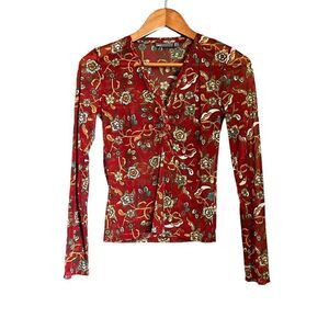 Mexx red patterned long sleeve mesh top.‎ Size small